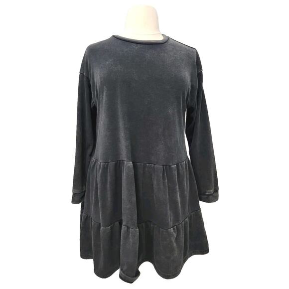 Wild Fable Gray Tiered Drop Shoulder Short Dress Xl Sweatshirt Boho - Picture 1 of 11
